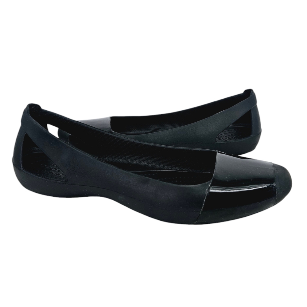 CROCS Women's Black Slip-On Flats with Patent Toe
